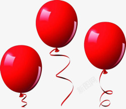 水彩节日彩带插画漂浮的红色气球高清图片
