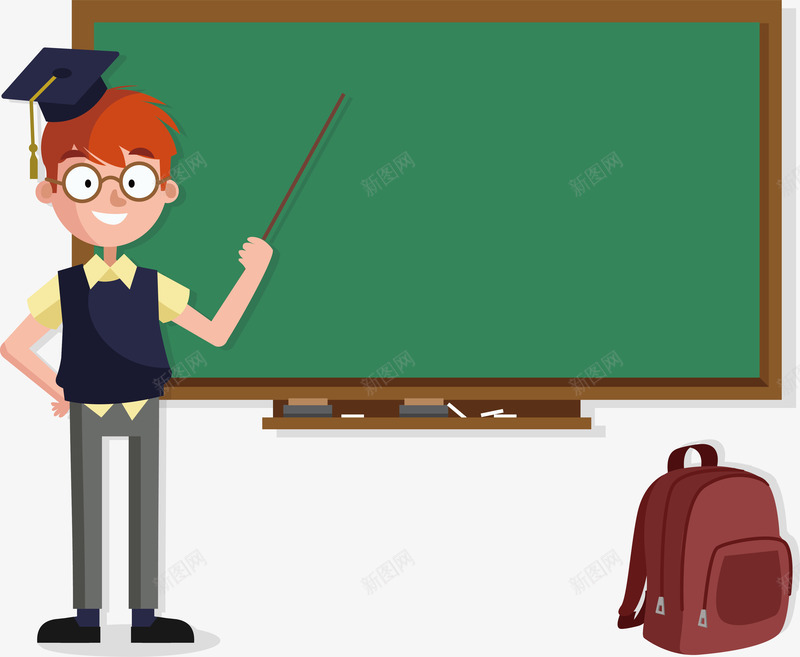 指着黑板的老师png免抠素材_88icon https://88icon.com 指着黑板 教育海报 矢量png 红色书包 老师 黑板