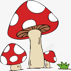 卡通小草红色蘑菇素材