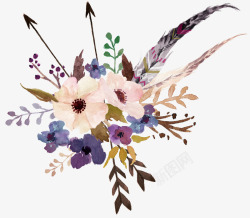 羽毛和花朵水墨图素材