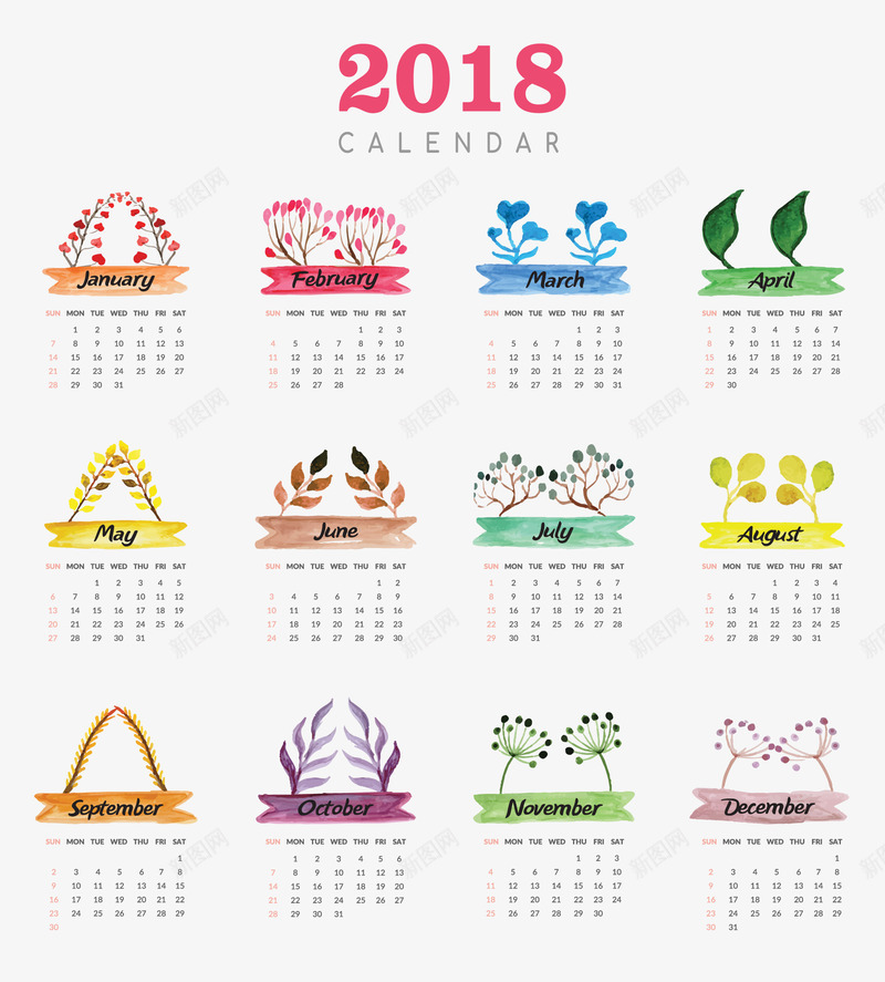 2018年png免抠素材_88icon https://88icon.com 台历 商务PNG 新年 时尚 春夏秋冬PNG 装饰