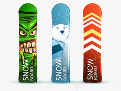 表情装饰图案的滑雪板矢量图素材