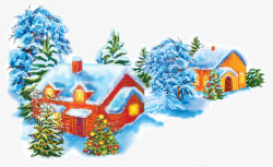 圣诞节的晚上大雪纷飞的村落高清图片