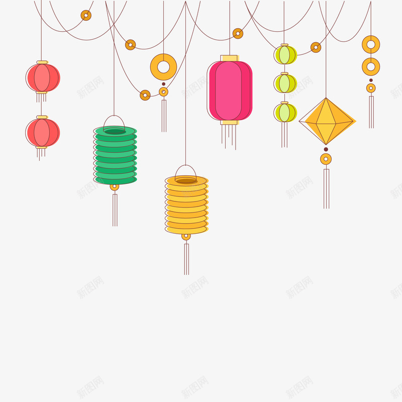 新年春节灯笼元素png免抠素材_88icon https://88icon.com 2019 元宝 农历新年 喜庆 彩色灯笼 扁平化 新年 春节 灯笼 猪年 红色 节日 铜钱