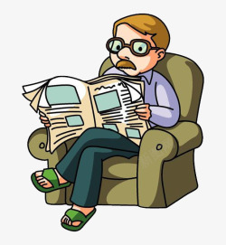 读报纸卡通沙发上的男人高清图片