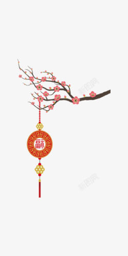 中国风梅花库粉色腊梅和福字元素高清图片