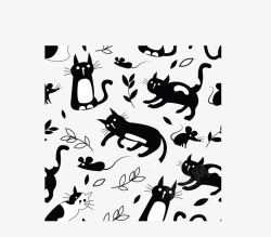 黑白卡通猫咪花纹矢量图素材