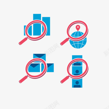 红色卡通围巾卡通商务放大镜图标矢量图图标