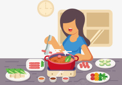 吃火锅的女士一个正在吃火锅的女士矢量图高清图片