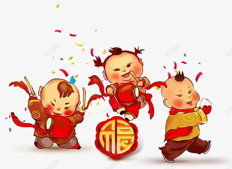 春节卡通手绘人物图png免抠素材_88icon https://88icon.com 卡通手绘人物png免抠图 喜迎新年 恭贺新春 春节 欢庆中国年 福字 舞动的儿童