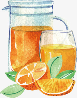 水彩鲜榨橙汁矢量图素材