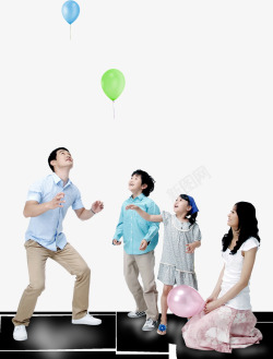 欢乐漂浮气球玩耍家庭人物素材