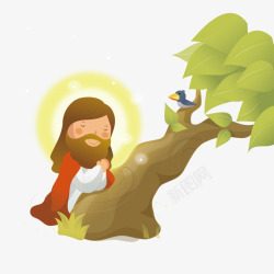 在树下祈祷的男人素材