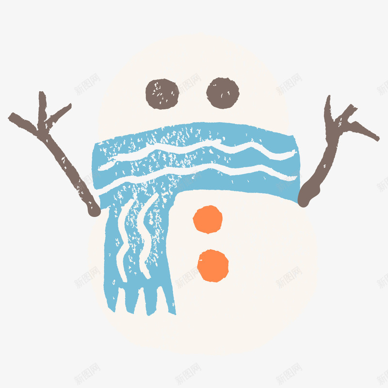 水彩雪人png免抠素材_88icon https://88icon.com 卡通 围巾 手绘 枝干 橘色 简图 蓝色 雪人