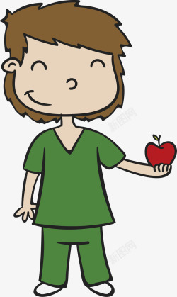手绘的男护士拿着苹果的男护士高清图片