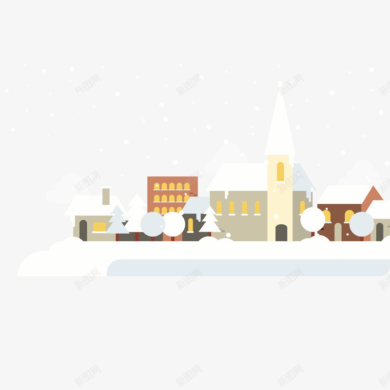 冬日雪景矢量图ai免抠素材_88icon https://88icon.com 冬景 城镇 建筑 积雪 矢量图