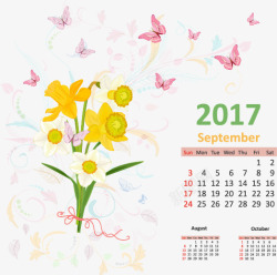 精美花朵2017年日历矢量图素材