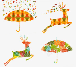 创意麋鹿雨伞插画矢量图素材