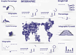 漂浮紫色世界地图数据分析统计元素材