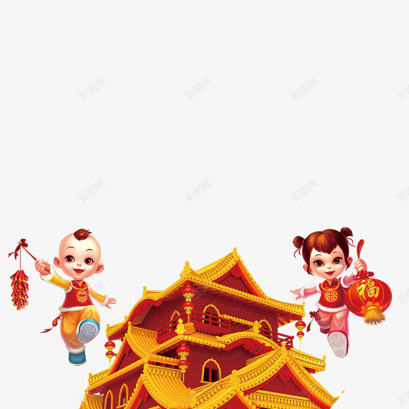 春节送福小孩png免抠素材_88icon https://88icon.com 2018年 2018年狗年 喜庆 团聚 孩子 春节 灯笼 烟花 狗年 狗年大吉 祝福 装饰 过年