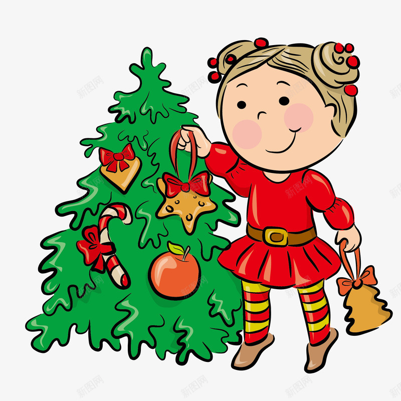 圣诞树边上的小女孩png免抠素材_88icon https://88icon.com png图形 png装饰 卡通 圣诞树 小女孩 装饰