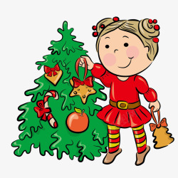 圣诞树边上的小女孩素材