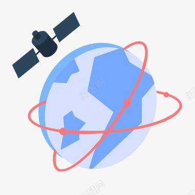 抛物面卫星紫色立体卫星环绕星球矢量图图标图标