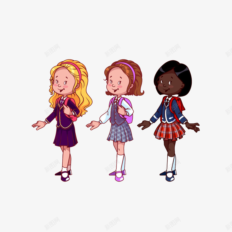 卡通三个不通肤色背着书包的女学psd免抠素材_88icon https://88icon.com 不通肤色 卡通三个不通肤色背着书包的女学生素材免费下载 女学生 学生手绘 校服 短发 背书包 长发