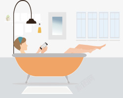 一个在浴缸里玩手机的女士矢量图素材