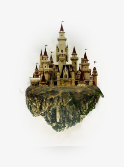 欧洲风景油画漂浮城堡高清图片