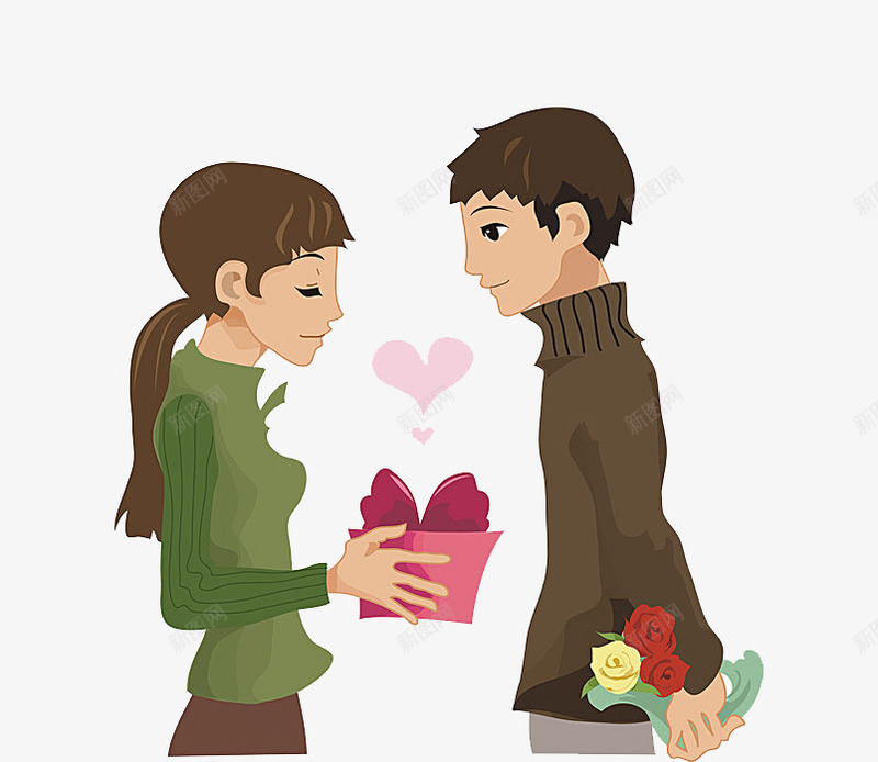 卡通送礼物的情侣png免抠素材_88icon https://88icon.com 卡通 情侣 拿着花朵的男人 爱心装饰 粉色礼盒 送礼物的