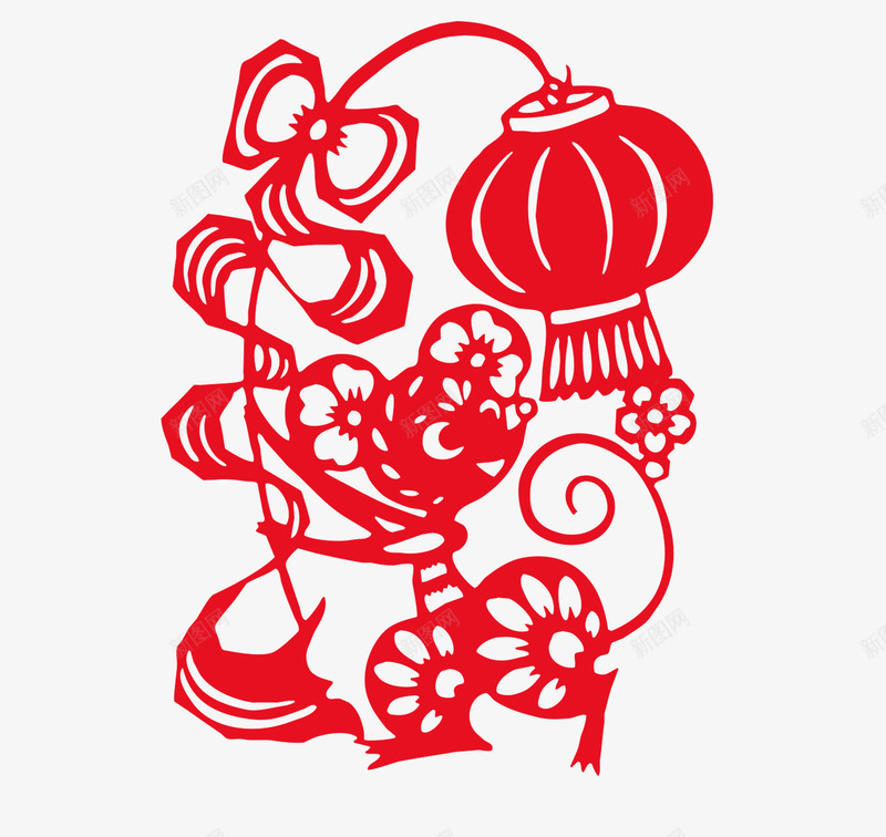 鼠年举灯笼剪纸png免抠素材_88icon https://88icon.com 剪纸 窗花 鼠年 鼠年剪纸 鼠年窗花