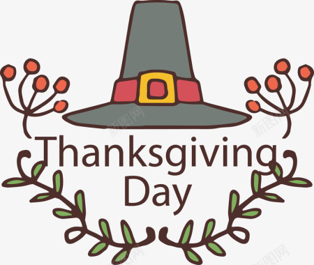 节日菜单感恩节帽子和树叶卡通LOGO图标图标