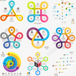 环形数据分析9款彩色商务信息图矢量图高清图片