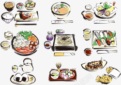 日本乌冬面手绘美味日本料理高清图片