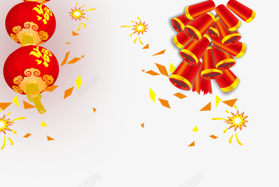 灯笼和鞭炮png免抠素材_88icon https://88icon.com 新年 春节 春节元素 灯笼 炮竹 红色 鞭炮