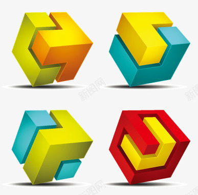 房屋形彩色3D几何方块图形图标图标