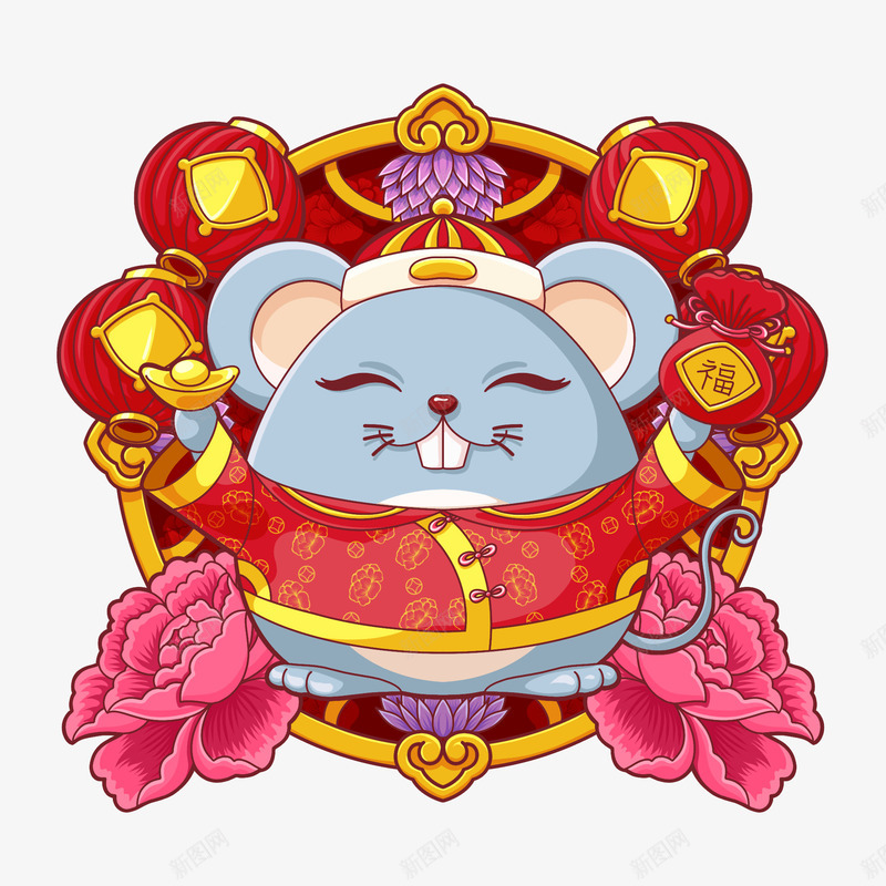 卡通鼠年新年祝福psd免抠素材_88icon https://88icon.com 卡通 招财鼠 新年 祝福 鼠年