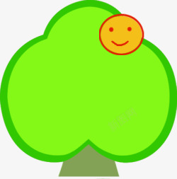 手绘绿色笑脸创意大树素材
