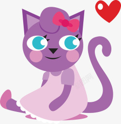 紫色裙子戴粉色蝴蝶结的小猫高清图片