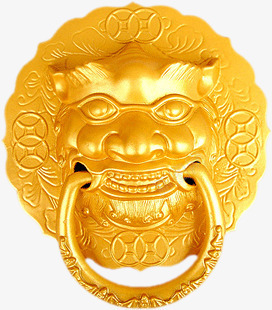 金黄色兽面门把手png免抠素材_88icon https://88icon.com 兽面 金黄色 门把手 门环