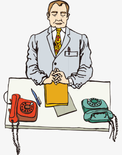 卡通手绘西装革履男人办公电话素材
