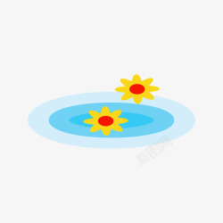 水塘和花朵卡通图素材