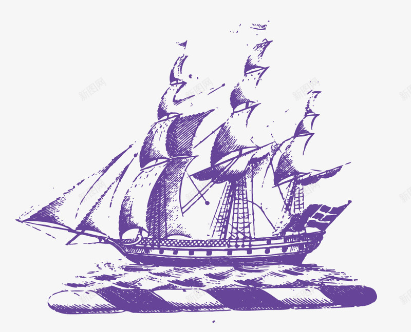 手绘帆船png免抠素材_88icon https://88icon.com 古典船 手绘帆船图片 紫色帆船 船只素材