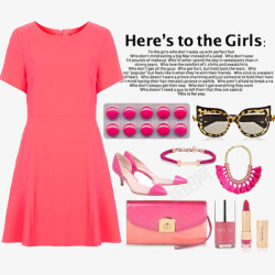 粉色长裙女装搭配素材