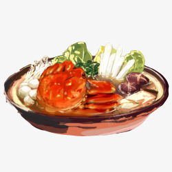螃蟹菜汤手绘画片素材