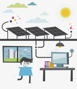 办公的男人卡通太阳能发电图高清图片
