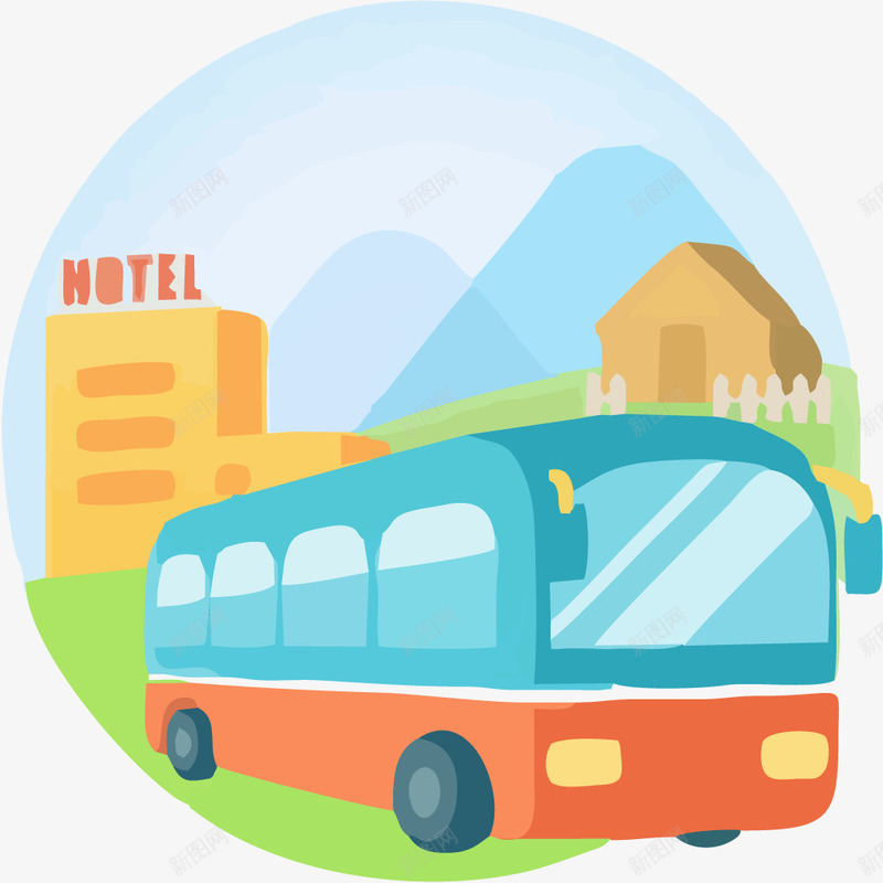 公交车与酒店png免抠素材_88icon https://88icon.com 免抠旅游插画 公交车 插画 节点