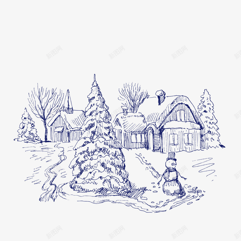卡通手绘圣诞树雪人房屋png免抠素材_88icon https://88icon.com 冬天 创意动画 卡通手绘 圣诞树 房屋 雪人