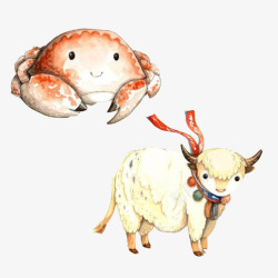 螃蟹小动物手绘画合集素材